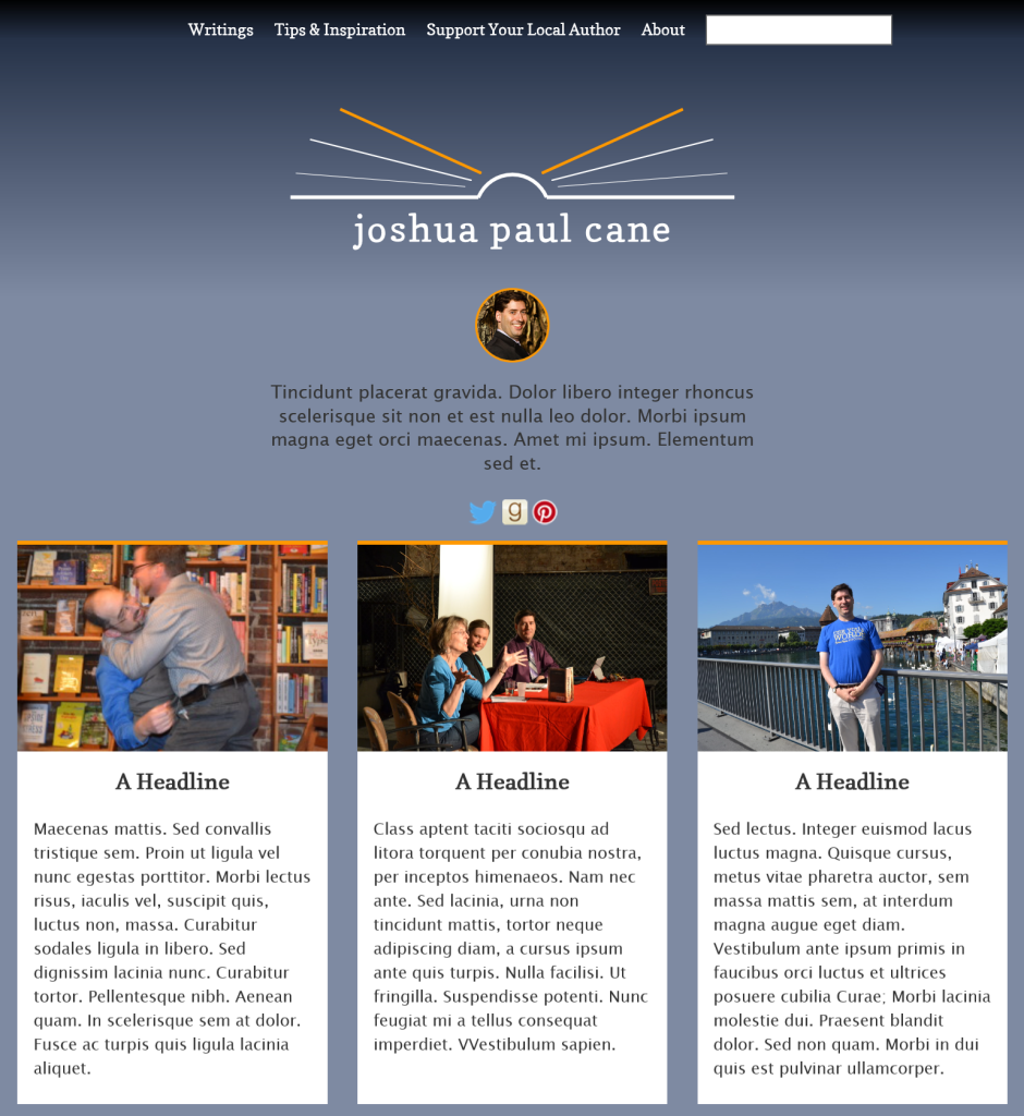Screenshot of website mockup for JPCane.com.